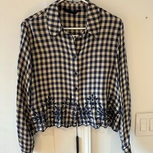 Zara Blue and White Checkered Button Down Shirt - NWT